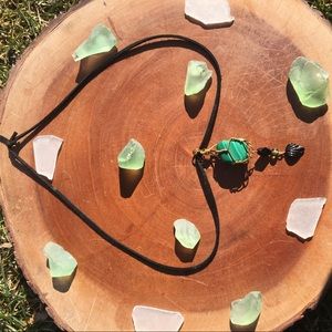 Wire Wrapped crystal malachite stone with beads